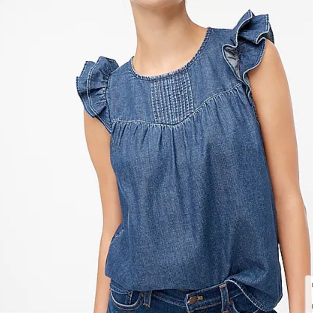 J. Crew Blue Ruffle Sleeve Top